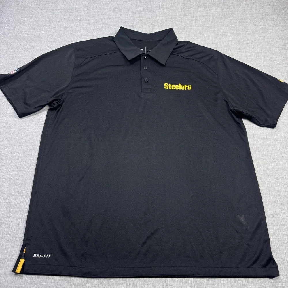 Nike Pittsburgh Steelers Polo Shirt Mens Large Black NFL Football Team Apparel